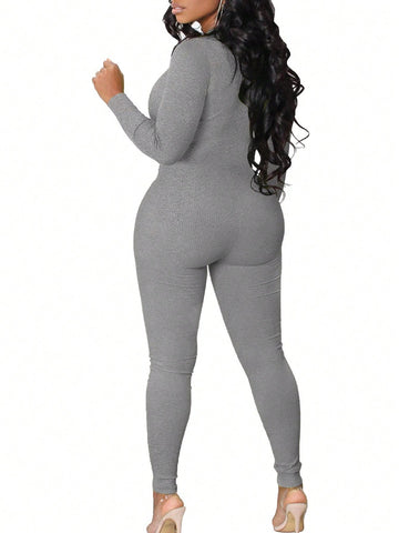 Women'S Zipper Closure High Neck Bodysuits With Skinny Pants