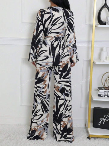 Women All-Over Allover Print Belted Jumpsuit
