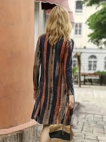 Women Asymmetrical Print Round Neck Knee Length Straight Dress