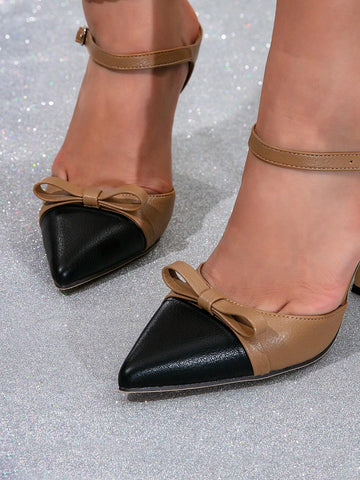 Women Black High Heels Bowknot Decor Fashion Stilettos Mules Comfortable Shoes,