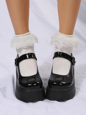 Women Black Mary Jane Pumps, Elegant Round Toe Chunky Heeled Pumps