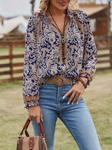 Women Bohemian Printed Long Sleeve Tunic Top