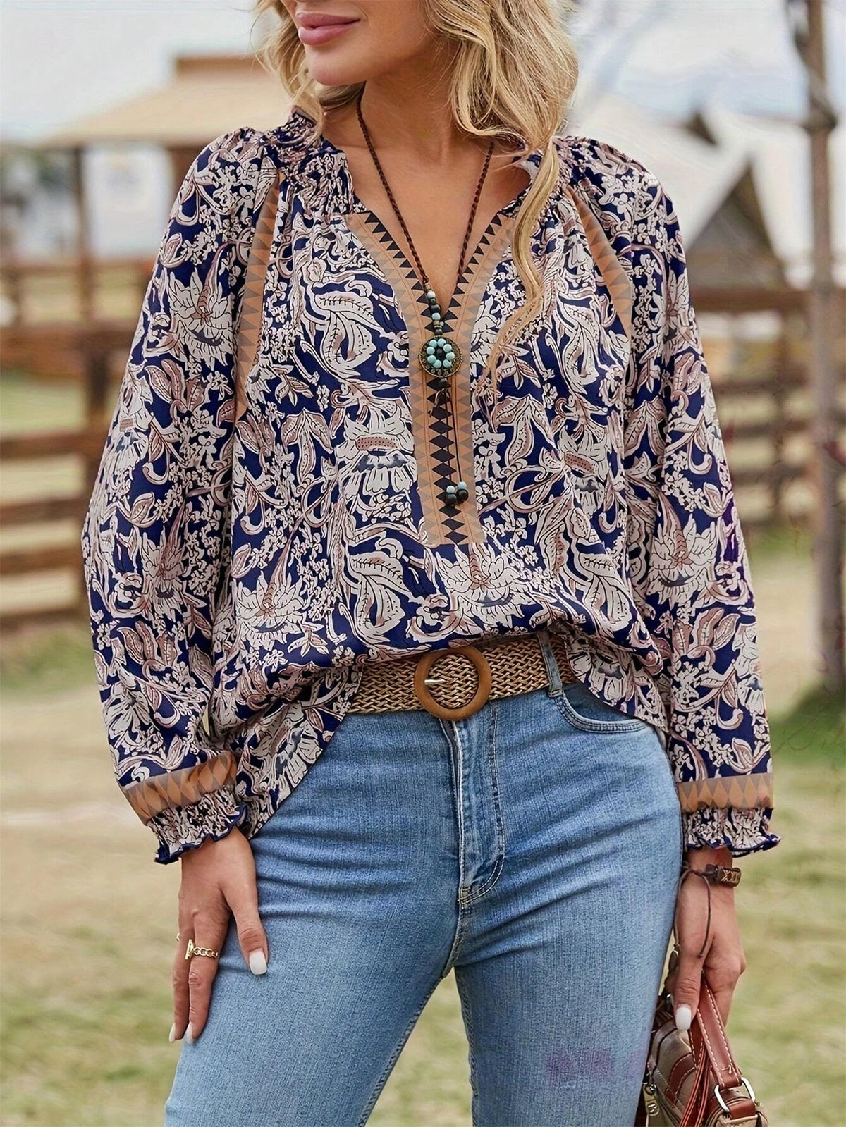 Women Bohemian Printed Long Sleeve Tunic Top