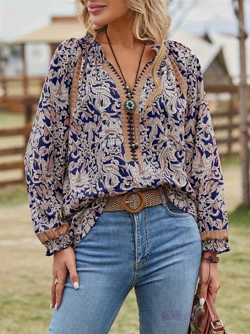 Women Bohemian Printed Long Sleeve Tunic Top