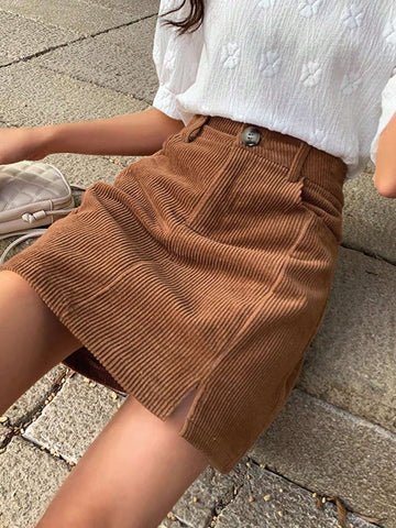 Women Brown Fashionable Slimming A-Line Skirt, Autumn/Winter