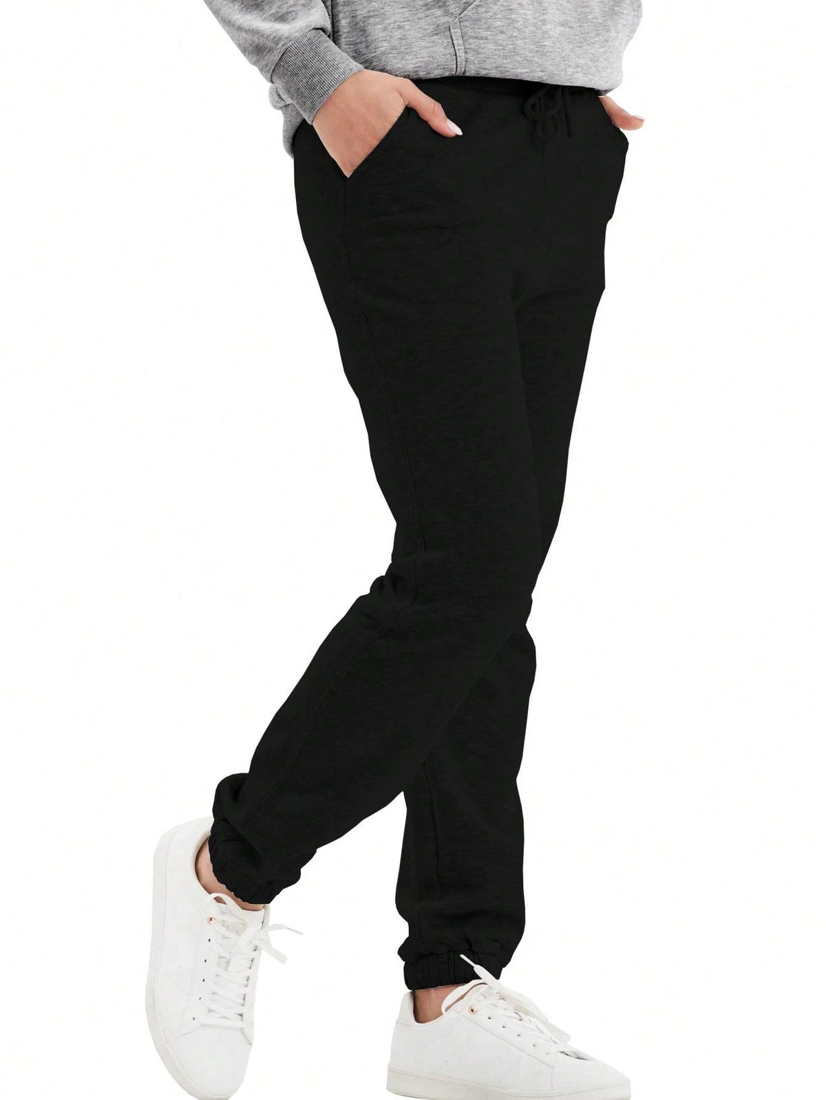 Women Casual Air Layer Long Pants With Drawstring Elastic Waistband And Ankle Cuff, Loose Comfort Trousers With Pockets, Autumn/Winter