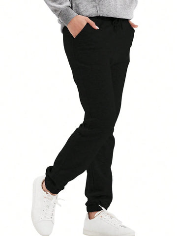 Women Casual Air Layer Long Pants With Drawstring Elastic Waistband And Ankle Cuff, Loose Comfort Trousers With Pockets, Autumn/Winter