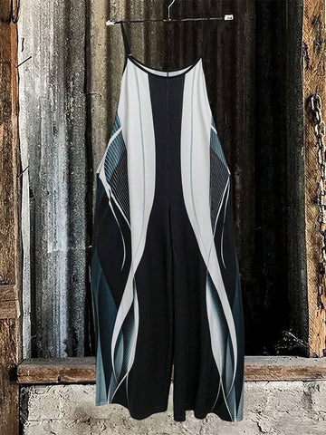 Women Casual Loose Contrast Color Printed Jumpsuit