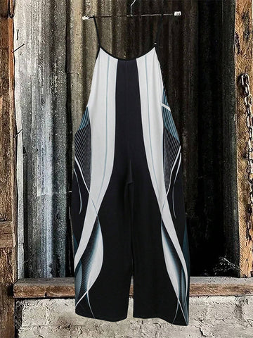 Women Casual Loose Contrast Color Printed Jumpsuit