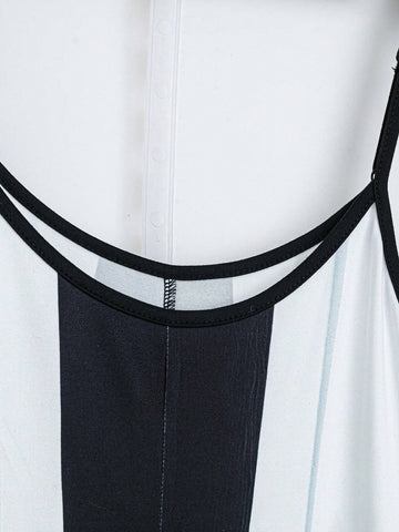 Women Casual Loose Contrast Color Printed Jumpsuit