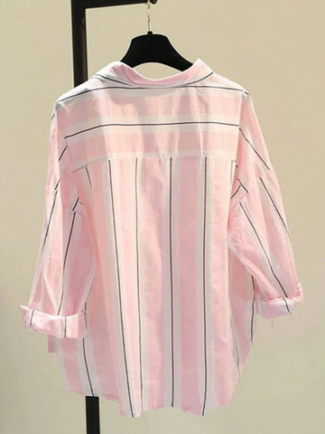 Women Casual Loose Drop Shoulder Striped Blouse