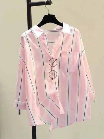 Women Casual Loose Drop Shoulder Striped Blouse