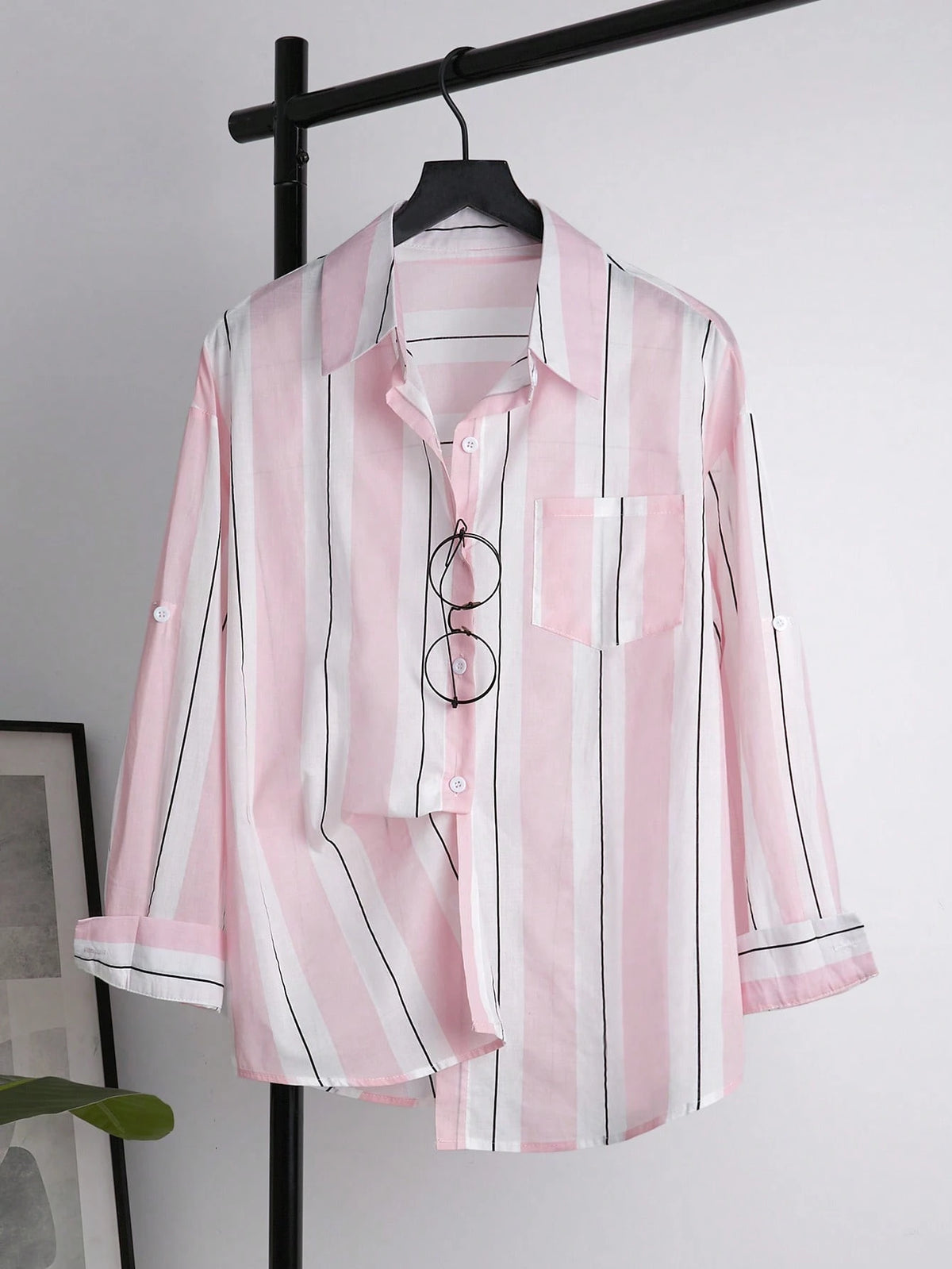 Women Casual Loose Drop Shoulder Striped Blouse