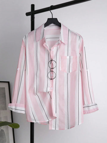 Women Casual Loose Drop Shoulder Striped Blouse