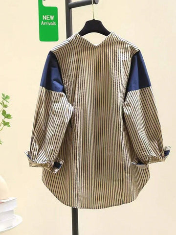 Women Casual Loose Long Sleeve Striped Shirt, Spring & Autumn