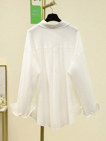 Women Casual Patchwork Pocket Long Sleeve Loose Blouse