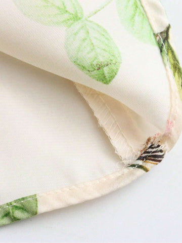 Women Casual Satin Flower Print Shirt Top