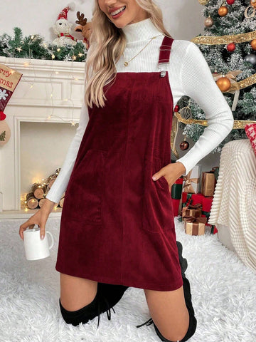 Women Casual Solid Color Christmas Suspender Dress For Autumn/Winter