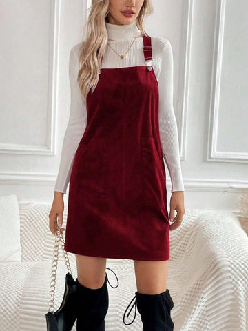 Women Casual Solid Color Christmas Suspender Dress For Autumn/Winter