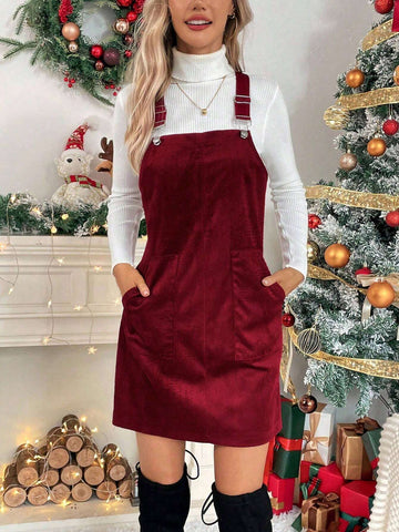 Women Casual Solid Color Christmas Suspender Dress For Autumn/Winter