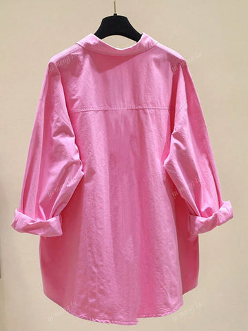 Women Casual Solid Color Dropped Shoulder Long Sleeve High Low Hem Blouse, For Autumn