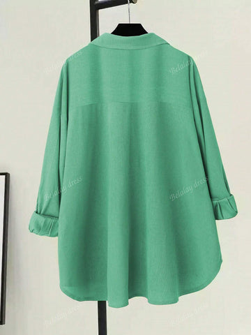 Women Casual Solid Color Front Short Back Long Blouse, Autumn