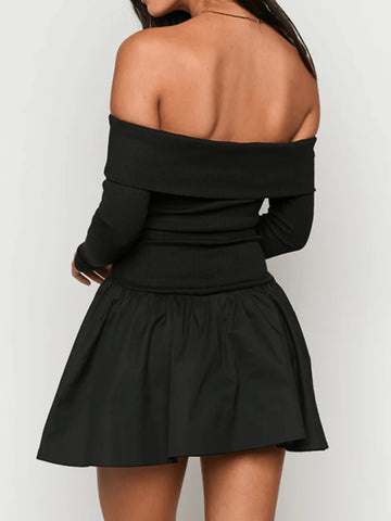 Women Casual Solid Color Off Shoulder A-Line Dress, Autumn