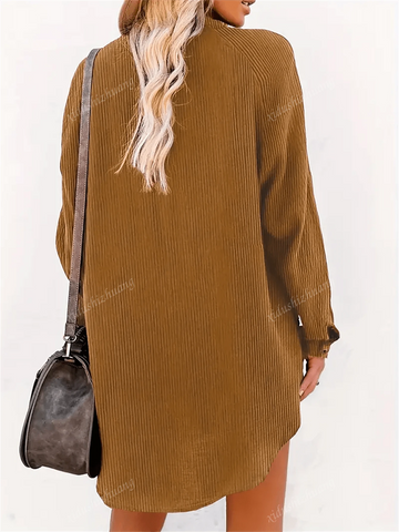 Women Casual Solid Color Shirt Dress, Autumn