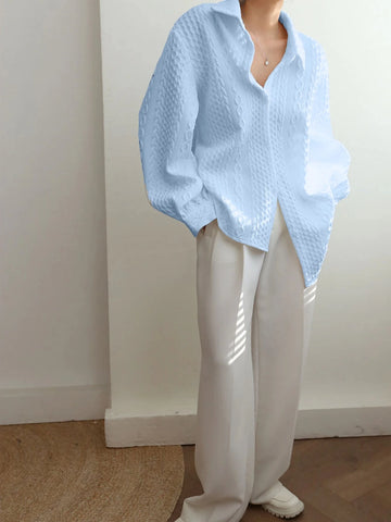 Women Casual Textured Knit Loose Long Sleeve Shirt