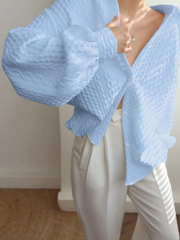 Women Casual Textured Knit Loose Long Sleeve Shirt