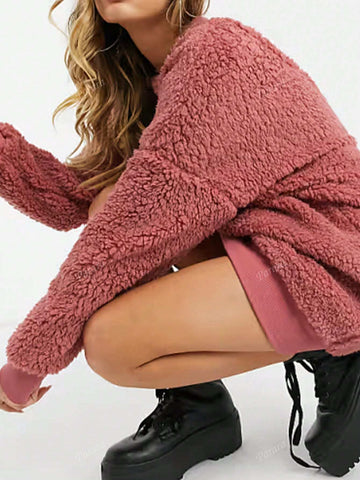 Women Casual Thick Coral Fleece Round Neck Loose Warm Sleepwear Dress, Autumn And Winter