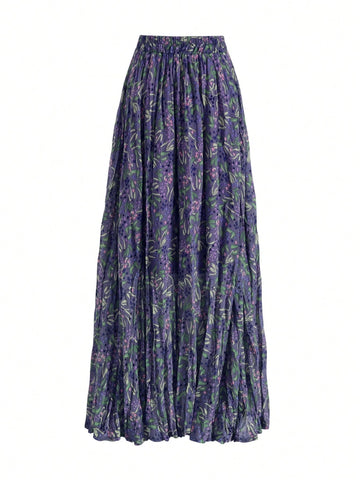 Women Chiffon Ditsy Floral Vintage Pleated Long Skirt, Flattering