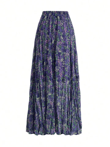 Women Chiffon Ditsy Floral Vintage Pleated Long Skirt, Flattering