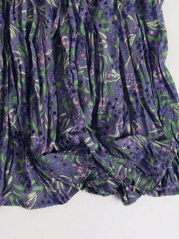 Women Chiffon Ditsy Floral Vintage Pleated Long Skirt, Flattering