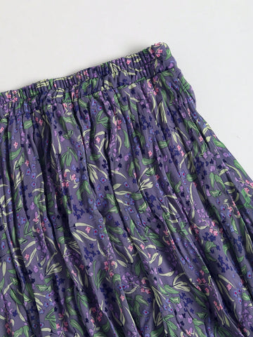 Women Chiffon Ditsy Floral Vintage Pleated Long Skirt, Flattering