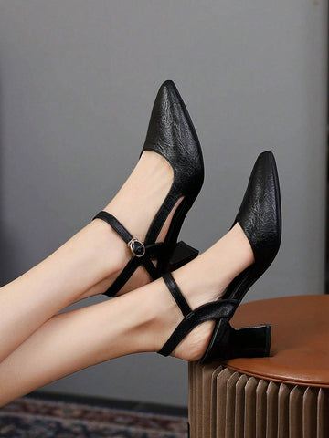 Women Chunky Heel Pointed Toe Slip-On Sandals, Fashion Spring/Summer 2024 New Arrival