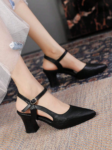 Women Chunky Heel Pointed Toe Slip-On Sandals, Fashion Spring/Summer 2024 New Arrival