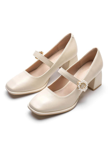 Women Chunky Heel Sandals With Pearl Strap, Suitable For Outdoor And Everyday Wear