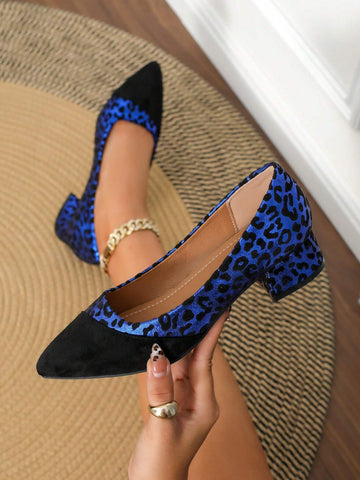 Women Color Block Leopard Print Work Pumps With Low Heels