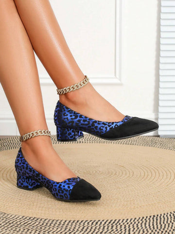 Women Color Block Leopard Print Work Pumps With Low Heels