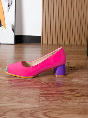 Women Colorblock Slip-On Loafers, Chunky High Heel