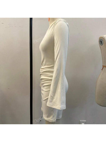 Women Crew Neck Long Sleeve Solid Color Casual Dress, Fall/Winter