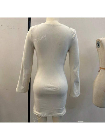 Women Crew Neck Long Sleeve Solid Color Casual Dress, Fall/Winter