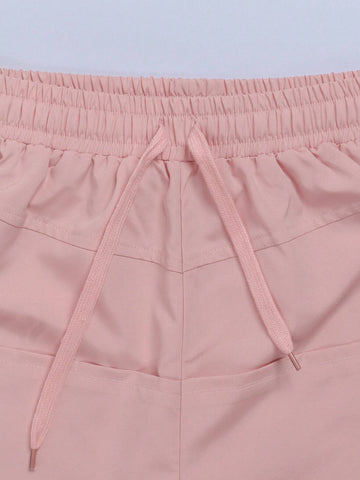 Women Drawstring Waist Solid Color Casual Cargo Pants