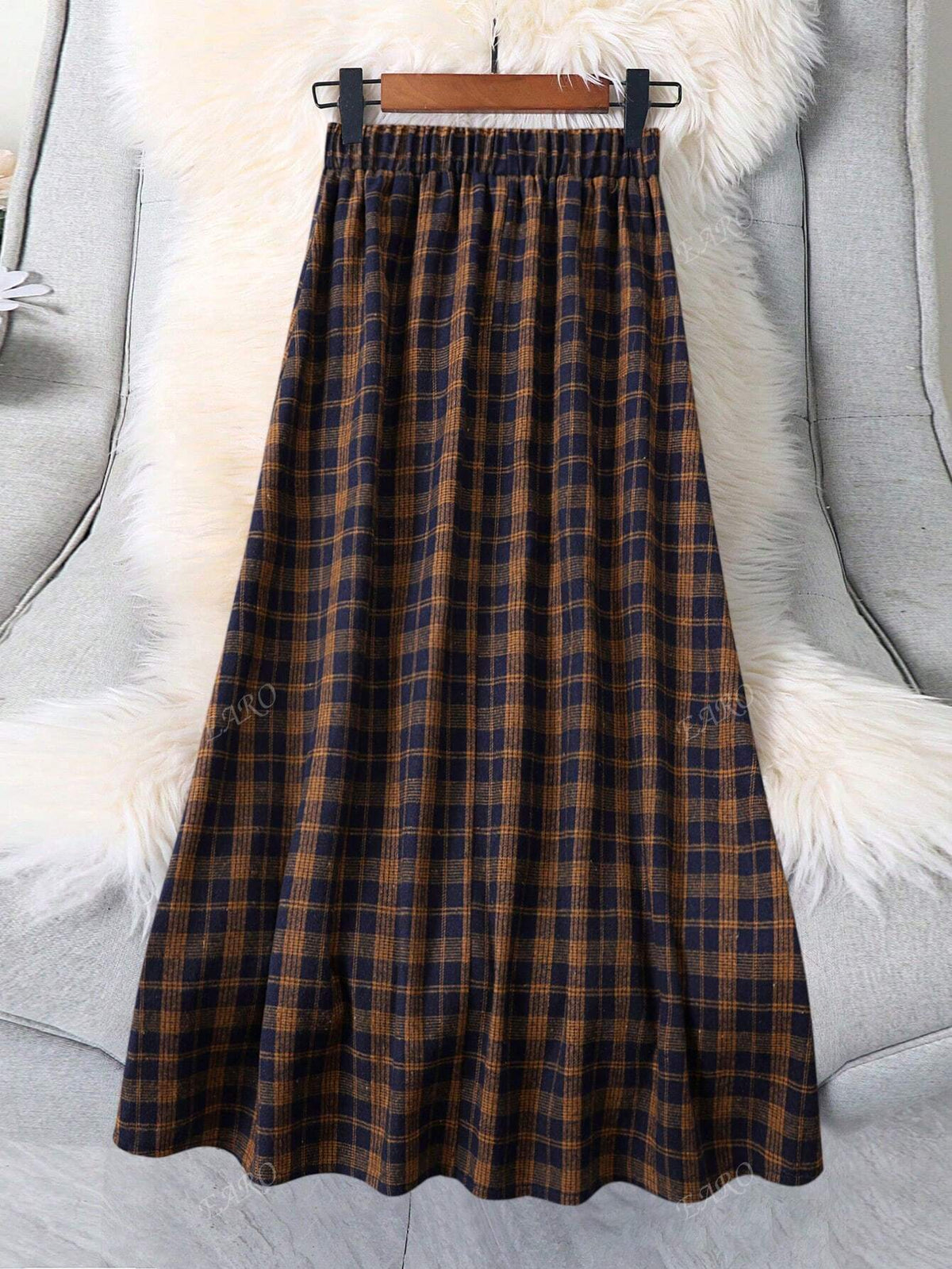 Women Elastic Waist Plaid Minimalist A-Line Skirt, Casual Wear