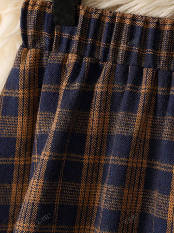 Women Elastic Waist Plaid Minimalist A-Line Skirt, Casual Wear