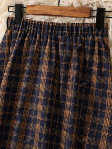 Women Elastic Waist Plaid Minimalist A-Line Skirt, Casual Wear