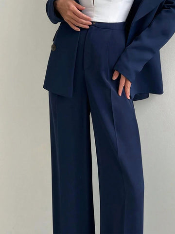 Women Elastic Waist Straight Leg Casual Trousers For Commute, Autumn/Winter