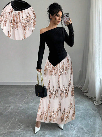 Women Elegant Casual Striped Argyle Pattern Long Sleeve Mini Dress