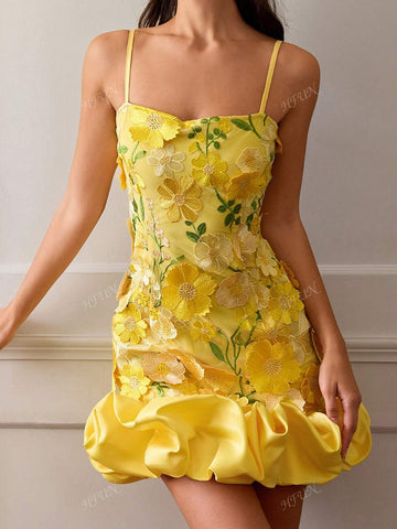 Women Elegant Embroidery Decor Sleeveless A-Line Dress